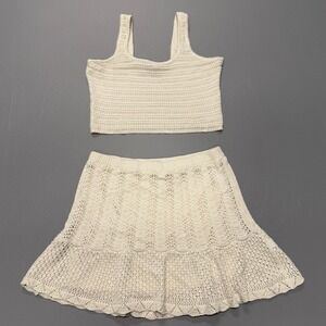 Freshman 1996 Cream Crochet Knit Crop Top Tank & Mini Skirt Set XL
